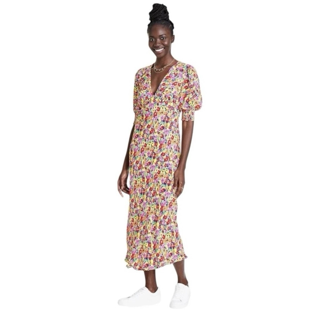 RIXO X Target Multicolor Floral Puff Sleeve Midi Dress Size 6 Spring Flowers